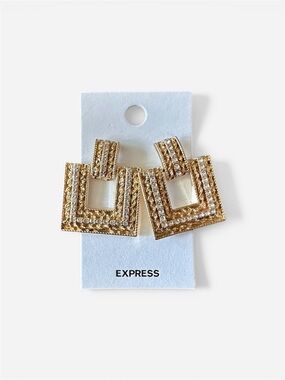 Express Gold Layered Square Crystal Drop Earrings